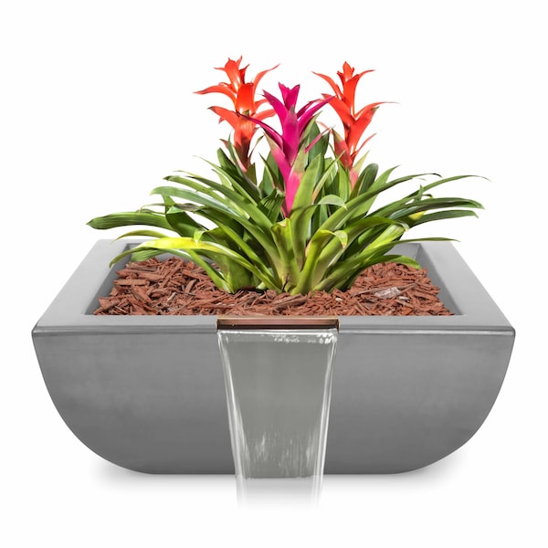 The Outdoor Plus 30 Square Avalon Planter & Water Bowl - GFRC Concrete - Natural Gray - OPT-AVLPW30-NGY - main